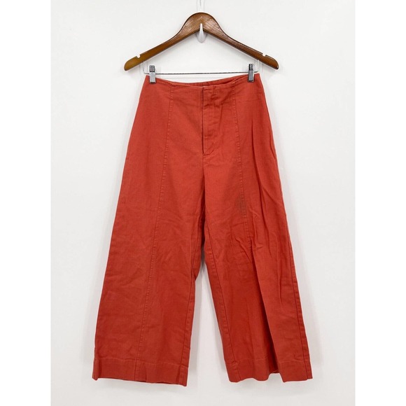 Esby Apparel Pants Women's 6 Orange Cotton Canvas Wide Leg High Rise Boho 70s - Picture 1 of 11